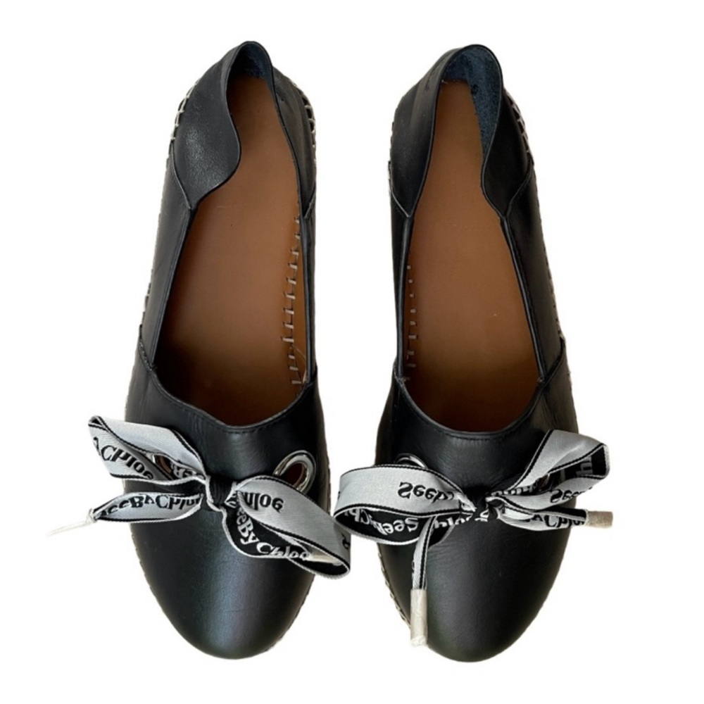 Chloé Logo Essie Black Leather Espadrilles